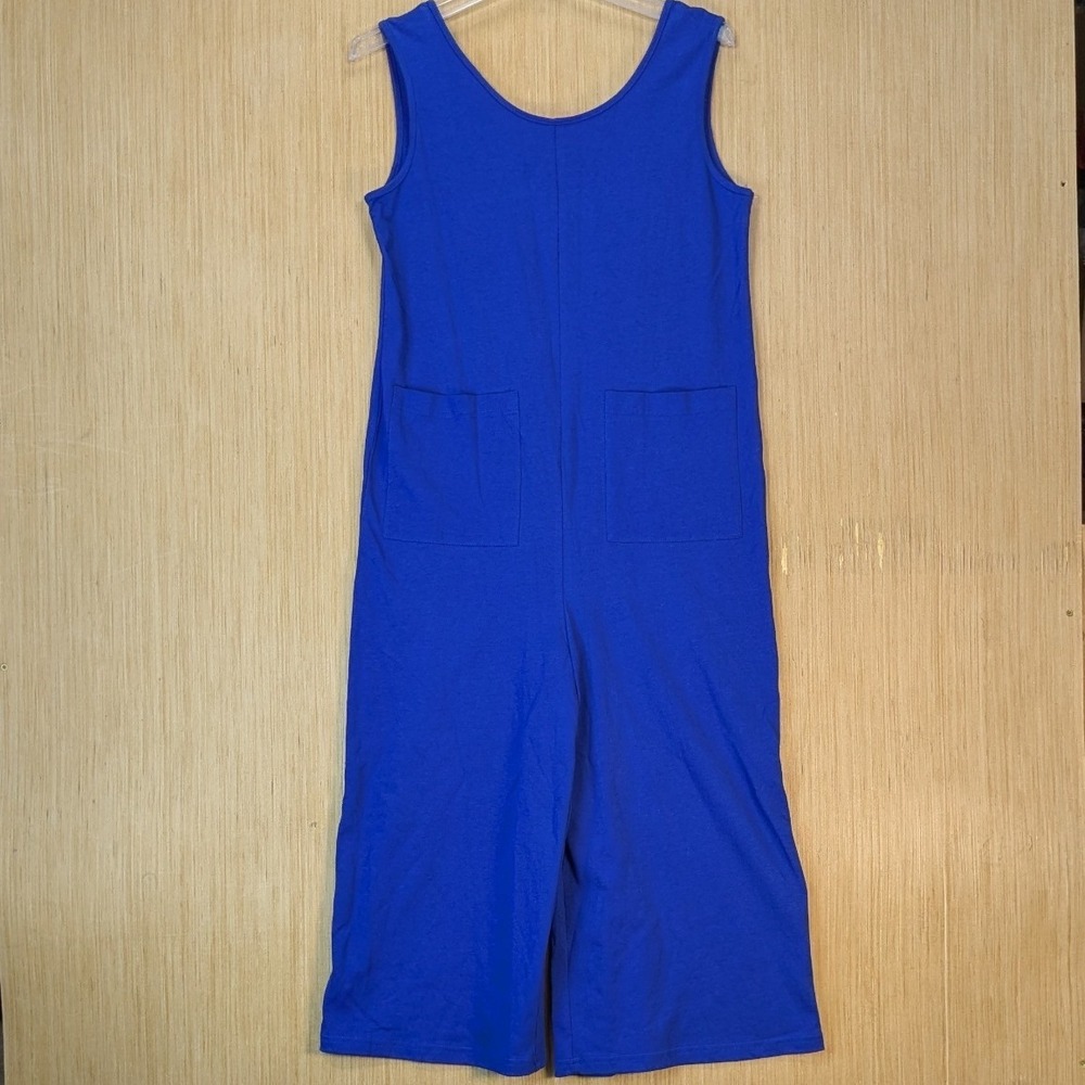 Callahan Womens Minimalist Cotton Knit Wide Leg Jumpsuit Size S Blue Pockets